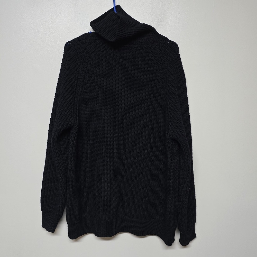 Aran Sweater Market Womens Merino Chunky Ribbed Turtleneck Sweater Sz XXL Black
